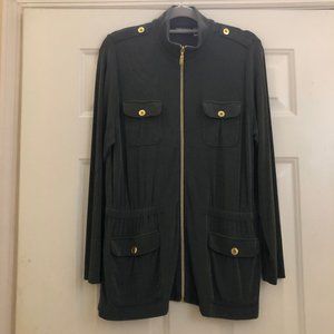 Chico's Dark Green Utility Jacket with Gold Accents
